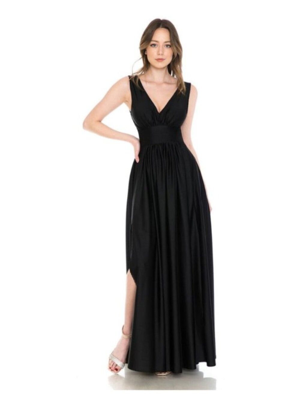 Clearance Black XL Sleeveless Flared Simple Side Pocket Bridesmaids Dress 5232
